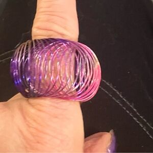 Vintage massive adjustable slinky painted wire ring stretch